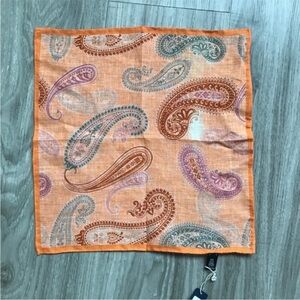 GLADSONS NEW YORK POCKET SQUARE 100% LINEN ORANGE PAISLEY HANDKERCHIEF